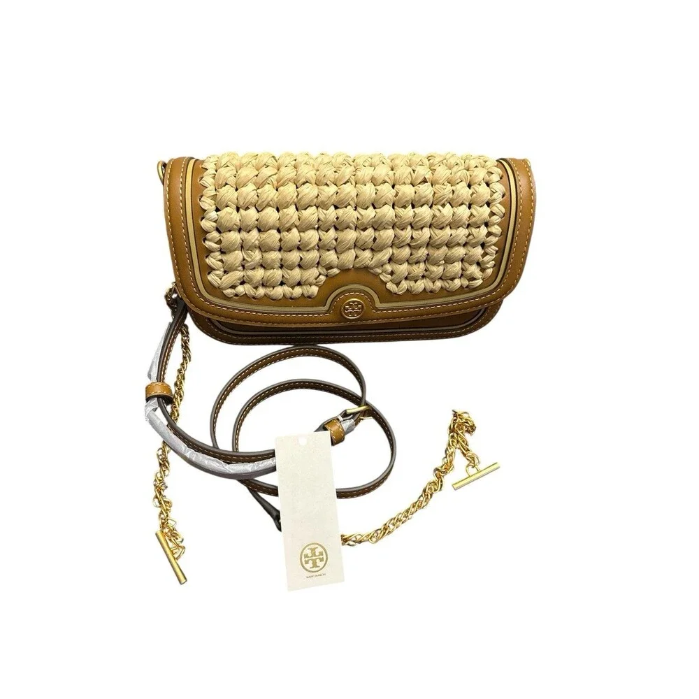 Tory Burch Robinson Raffia Wallet on a Chain Color Natural Retail $498